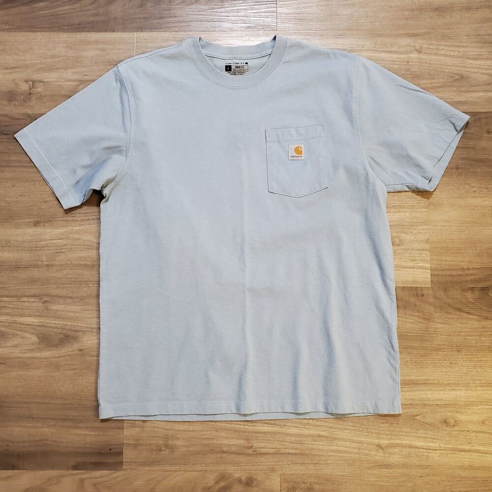 Carhartt Loose-Fit Short Sleeve Pocket T-Shirt Mens L Fog Blue Baby Blue Work